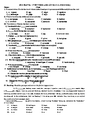 Bộ đề kiểm 1 tiết lần I môn Tiếng Anh Lớp 10 - Năm học 2015-2016